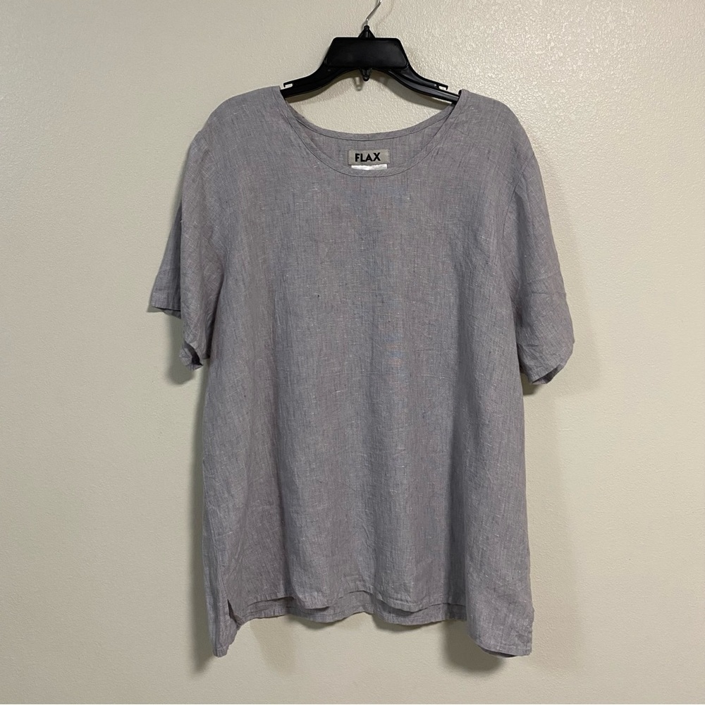 Flax 100% Linen Pull over shirt Tunic Gray Blue Size Large